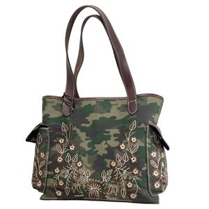 Nocona Satchel Camo Style Flower Embroidered Concealed Carry Drawstring Purse